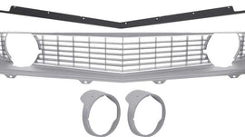 1969 Camaro Standard Silver Grill Kit with Headlamp Bezels with Chrome Ring